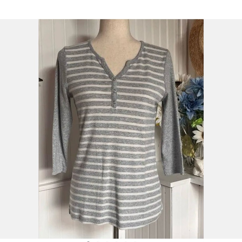 Croft & Barrow Sz S Soft & Comfy Long Sleeve Knit Top Polo Style Tee
